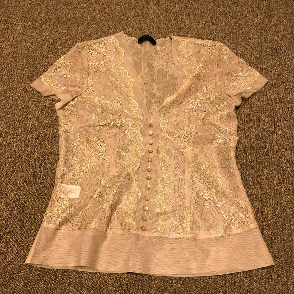 BCBG Gold Lace Blouse